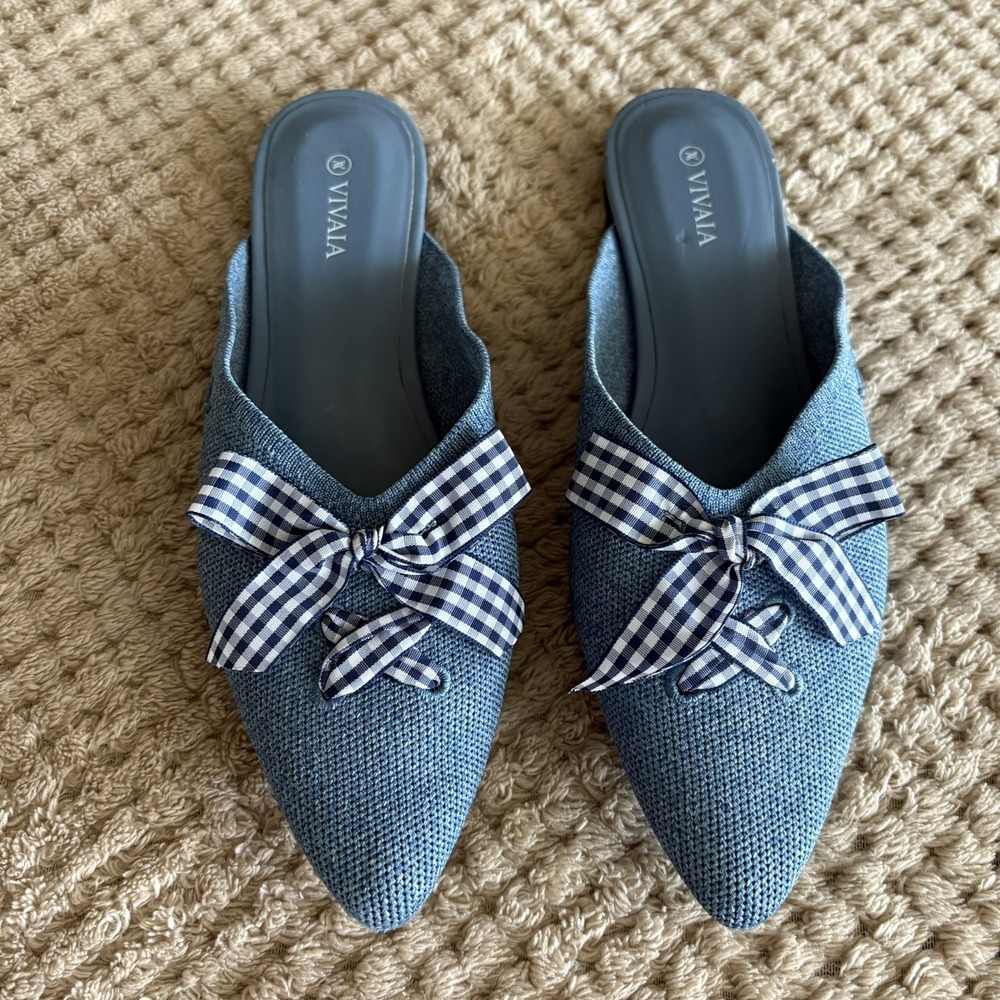 Vivaia Pointed-Toe Bow Mules Blue Size 39 Women Comfort Style Sustainable